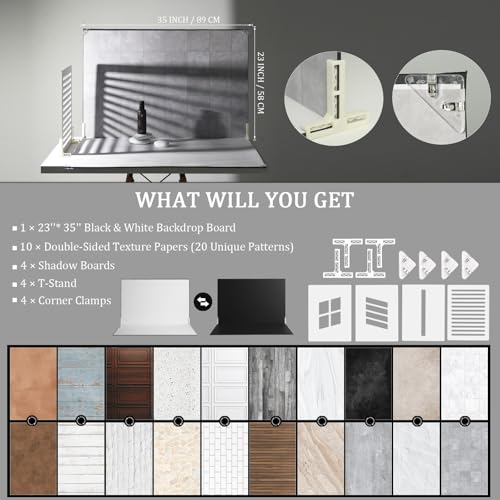 Product Photography Backdrops with Shadow Boards, 23x35in 10 Pcs 20 Patterns Photo Backdrop Board for Tabletop Small Shooting, Background for Photos, Metlakat