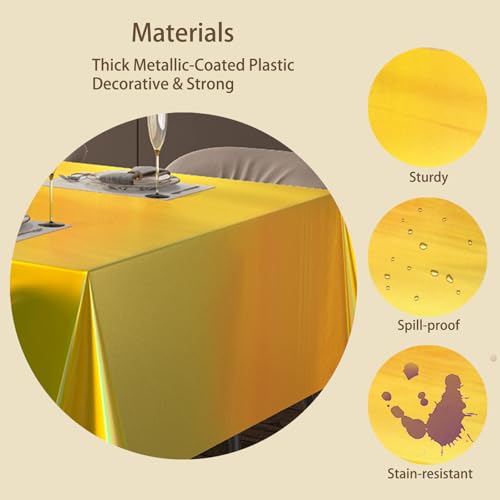 4 Pack Iridescent Plastic Tablecloths Disposable Table Cover Sparkly Foil Table Cloth for Rectangle Tables Party Decorations Birthday Princess Bridal Wedding Christmas Gold, 54 x 108 Inch - color: Shiny Gold