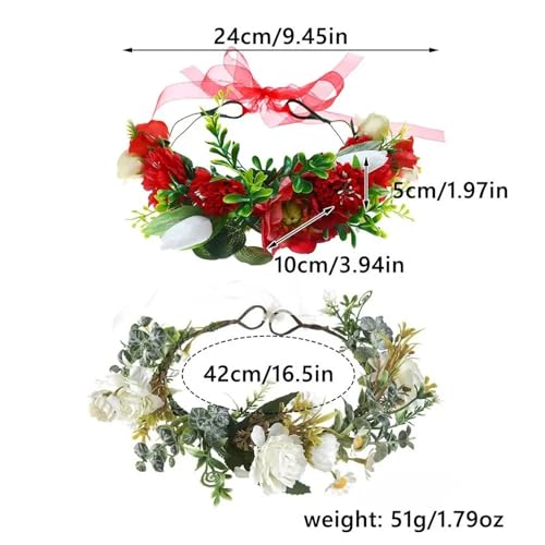 Colorful Rose Flower Crown Wreath Festival Wedding Flower Crown Photo Props Rose Green Leaf Floral Headpiece Hair Wreath Spring(Deep Blue) - color: Deep Blue