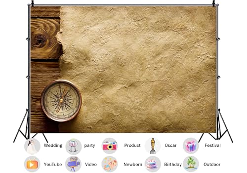 15X10ft Fabric Vintage Compass Parchment Paper Backdrop Rustic Wood Background Adventure Party Decorations Explorer Photo Studio Props Wall Tapestry Decor - size: 15X10ft