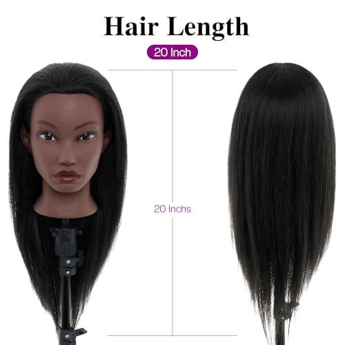 20 Inch Mannequin Head Human Hair with Stand,100% Real Hair Mannequin Head for Braiding,Cosmetology Manikin Doll Head for Styling with Mannequin Head Stand Table Clamp Hair Braiding Set - color: light grey