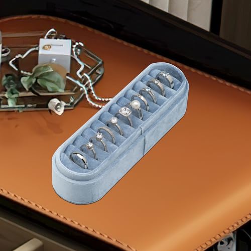 Velvet Small Multiple Ring Box Portable Organizer Display Storage Travel Case Jewelry Earring Holder for Wedding Birthday Christmas Day (Light Ocean Blue) - color: Light Ocean Blue