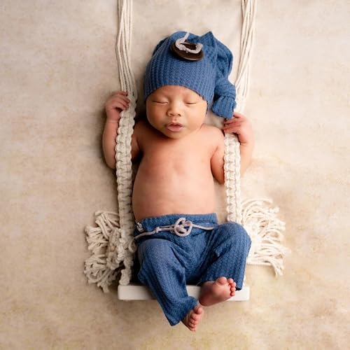 DICHA Handmade Macrame Newborn Photography Props with 2 Backdrop Clips-Baby Swing Photo Shoot Accessory–Wooden Newborn Photoshoot Props-NOT Toy-Cream Rope with White Wood 0-1 M - color: White, size: 0–1M