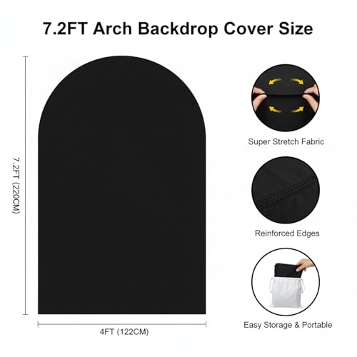 Double Sided 7.2FT Black Arch Backdrop Cover Spandex Fitted Stretchy Arch Covers for Wedding Birthday Party Bridal Baby Shower Ceremony - color: Black, size: 7.2FT