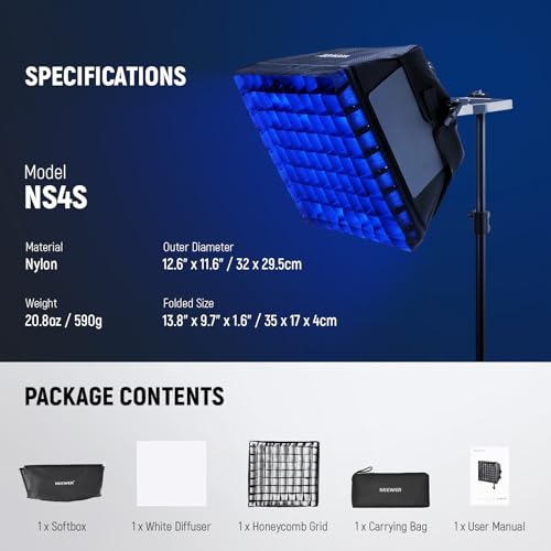NEEWER Upgraded Softbox Diffuser for NL660 RGB660 PRO II LED Video Light Panel, 12.6"x11.6" Foldable with Grid/Bag/Blackout Hood, No Need to Remove barndoors Quick Set Up for Soft Light, NS4S - style: NS4S for 660