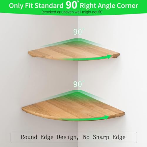 Corner Shelves, Floating Corner Shelf, Set of 2 Solid Oak Wood Wall Shelves, Round End Wall Mount with Wire Hole Shelving for Small Plant for Bedroom Kitchen, Living Room 8.7“ - color: Oak, size: 8.7in 2p