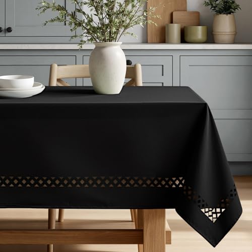 MIULEE Black Rectangle Linen Polyester Tablecloth with Decorative Cutouts Spring Waterproof Stain Resistant & Shrink-Proof Table Cloth 52x70 inch Farmhouse Style for Dining Wedding and Outdoor - color: Black, size: 70" x 52" (Rectangular)