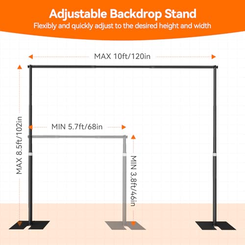 Heavy Duty Backdrop Stand, 8.5ft x 10ft Pipe and Drape Kit with Metal Flat Base, Adjustable Background Support System with Carry Bag for Wedding Party Birthday Photoshoot - color: Black, size: 8.5x10ft