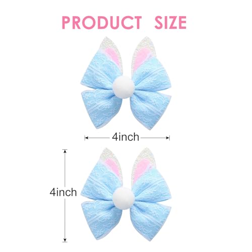 2PC Easter Bunny Ears Hair Bow Clips 4 Inch Rabbit Hair Accessories Spring Party Supplies Blue - color: Blue