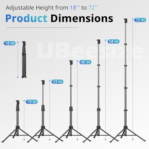 UBeesize 72" Phone Tripod & Selfie Stick, Camera Tripod Stand with Wireless Remote and Phone Holder,Compatible with iPhone Android, Perfect for Selfies/Video Recording/Live Streaming Black - color: Black, size: 72in