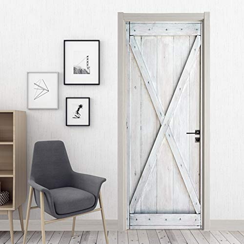 A.Monamour 3D Door Stickers for Interior Doors White Wood Planks Boards Wooden Barn Door Texture Background Vinyl Waterproof Self Adhesive Door Mural Decals for Bedroom Office Bathroom 77 x 200 cm - color: 24, size: 30.3 x 78.7 inches