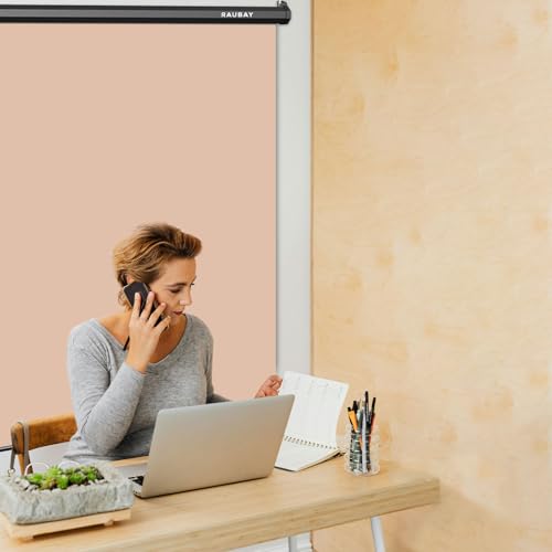 RAUBAY Retractable Pull Down Beige Screen Backdrop - 78.7" x 86.6" Collapsible Wall-Mount Nude Background for Professional Video Production, Photography, TikTok and Video Conferencing - color: Beige, size: Wider(78.7 x 86.6in)