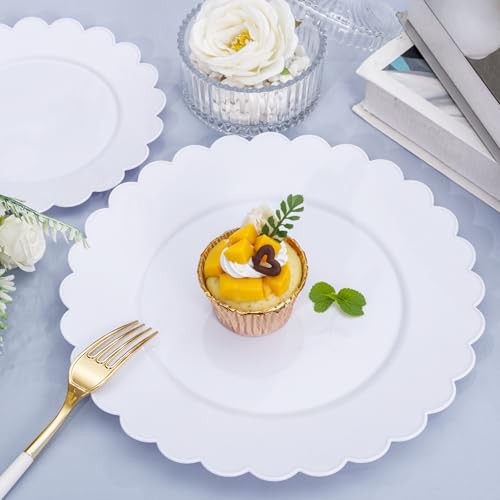 SUT 72-Pack 10.25 Inch White Heavy Duty Plastic Dinner Plates, Disposable Plates, Scallop Plates for Parties, Events, and Occasions - color: White, size: 10.25 Inch