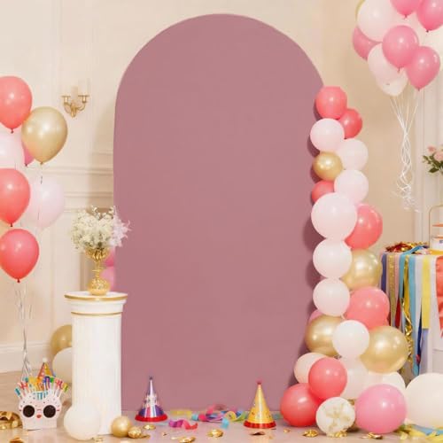 6.6 FT Arch Backdrop Cover Dusty Rose Spandex Stretchy Round Top Chiara Backdrop Covers for Wedding Reception Birthday Party Bridal Shower Anniversary Engagement Photo Backgrounds Decoration - color: Dusty Rose, size: 6.6 FT