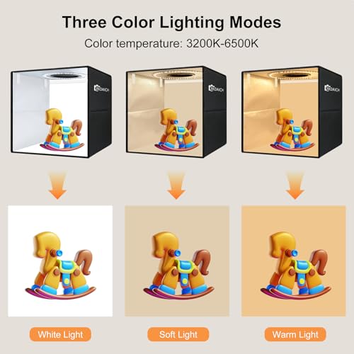 16x16 Inch Portable Folding Photo Studio Shooting Tent Box with Dimmable Ring Light USB, 3 Color Temperatures & 6 Colors PVC Backdrops for Product Photography, YouTube Videos, Smartphone - size: 16×16 Inch