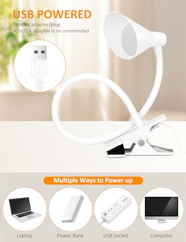 LiFMIRA Desk Lamp Clip on Light USB Reading Light 3 Color Modes 10 Dimmable Brightness Eye Care Clamp Desk Lamp Flexible Gooseneck Book Light for Reading in Bed and Desk - color: White