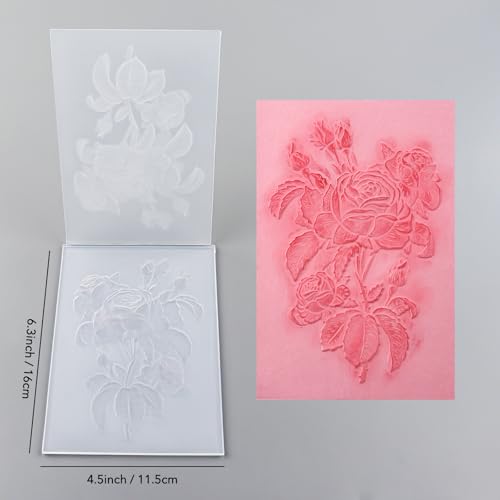 Briartw 3D Embossing Folder for Card Making,Rose Clear Plastic Texture Fades Embossing Folder Template for Scrapbooking and Other Paper Craft Album Stamps DIY Decoration - color: Rose