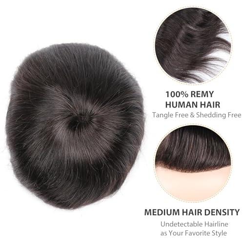 Toupee Hair for Men Hair Replacement System for Men Mono Lace Hairpiece Unit 8x10 Inch 1B Off Black Super Durable Lace Male System 100% Human Hair Balding Replacement Protesis Capilar - color: 1B# Off black - Mono NPU, size: 8x10 Inch
