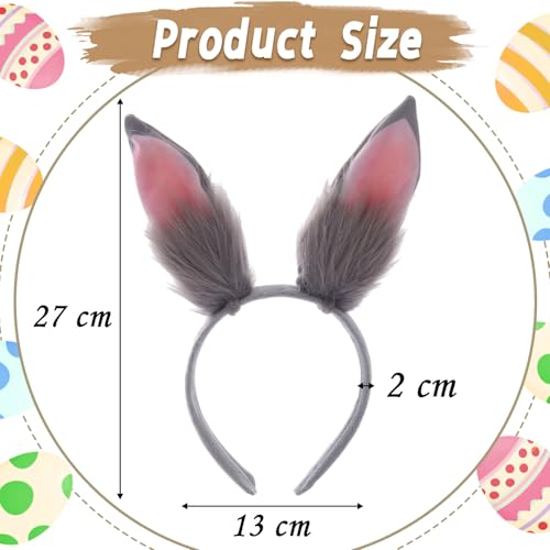 1 Pcs Gray Fluffy Easter Bunny Ears Headband Lovely Rabbit Ears Hair Hoop Bunny Hair Band Easter Hair Accessories for Halloween Holiday Makeup Party Cosplay Decoration