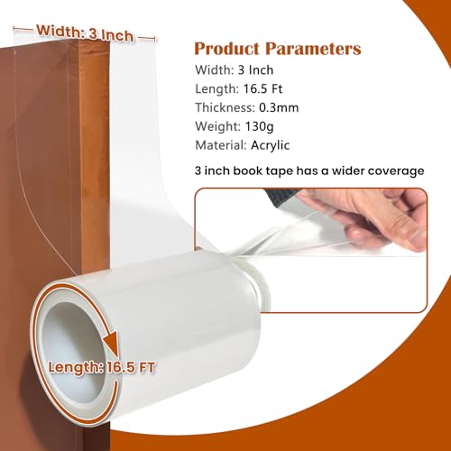 YINTTIAN 3Inch x 16.5Ft Archival Safe Book Repair Tape. Acrylic Acid Free Strong Adhesive Clear Tape for Textbook Spine, Photo Album, Library Repair Supplies, Removable Book Binding Tape - size: 3 Inch x 16.5 Feet