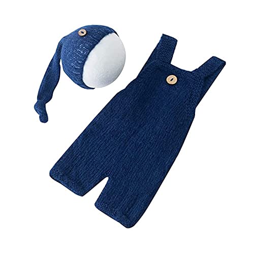 Fashion Cute Newborn Boy Girls Baby Costume Outfits Photography Props Hat Pants - color: Navy