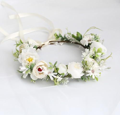 Bridal Flower Crown Flower Headband Floral Halo Floral Crown Wedding Party Cosplay Halloween Costume Photos - color: ivory white