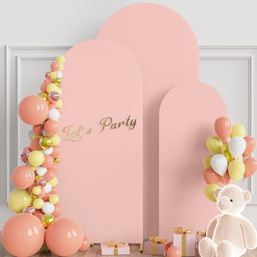 Wokceer Wedding Arch Cover Set of 3 Spandex Fitted Wedding Arch Stand Covers for Round Top Chiara Arch Backdrop Stands Cover for Birthday Party Ceremony Banquet Decoration 4ft,5ft,6ft Pale Pink - color: Pale Pink, size: 4FT, 5FT, 6FT