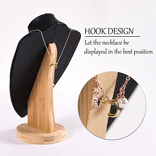 Coward 3D PU Leather Necklace Display Bamboo Chain Jewelry Model Bust Stand(black pu, 9.2") - color: Black PU, size: 9.2" Hight