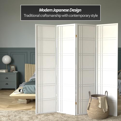 Red Lantern 6 ft. Tall Double Cross Shoji Screen - White - 4 Panels - color: White, size: 4 Panel