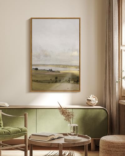 VIYYIEA Vintage Nature Large Framed Wall Art, View of Hilly Paintings Art Decor Aesthetic, Canvas Print Artwork, Hilly Landscape Wall Pictures for Bedroom Bathroom Office, 24X36 Inch - color: A Hilly Landscape, size: 36"L x 24"W