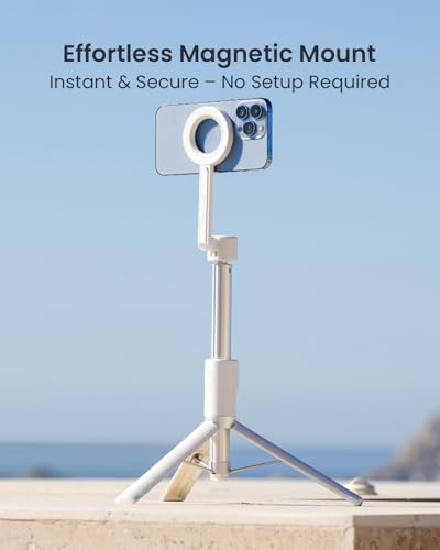 KraftGeek 64" Magnetic Phone Tripod for iPhone MagSafe, Reinforced Aluminum Selfie Stick Tripod Stand for Video Recording, Vlogging & Travel Content Creators - size: 64 Inches-White