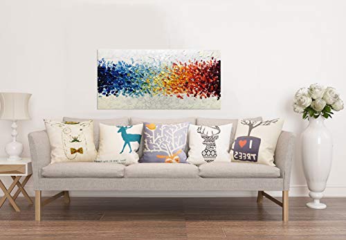 AMEI Art,24X48Inch Hand-Painted On Canvas Colorful White Background Abstract Oil Paintings Multi Color Wall Art Wood Inside Framed Ready to Hang - size: 48"L x 24"W
