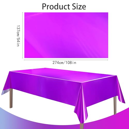 4 Pack Iridescent Plastic Tablecloths Disposable Table Cover Sparkly Foil Table Cloth for Rectangle Tables Party Decorations Birthday Princess Bridal Wedding Christmas Purple, 54 x 108 Inch - color: Shiny Purple