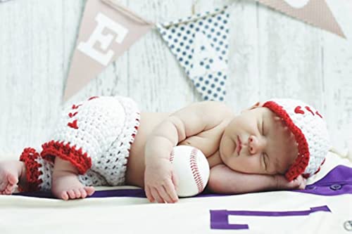 Newborn Baby Photo Shoot Props Girl Boy Crochet Knit Hat Costume Stripe Hat Pants Overalls Photography Props - color: Red and White