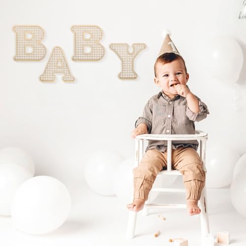 4 Pcs Wood Baby Letters - Boho Nursery Decor for Baby Shower | Rustic Alphabet Letter Home Decoration for Newborns & Birthday Gifts | Perfect Table Centerpiece for Toddler Girls & Boys