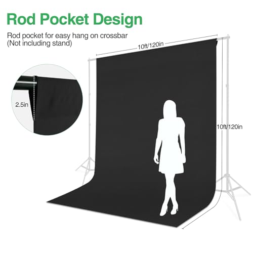 Black Backdrop Curtain 10x10ft (WxH), Black Photo Backdrop for Photography Polyester Collapsible Background Screen for Portrait, Product Video, Pet, Photoshoot, Birthday, Party - color: Black, size: 10x10 FT