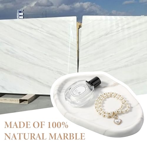 Koville Luxurious Natural White Marble Vanity Tray, Cloud Shape Serving Stone Key Tray for Home Decor, 10" x 7" Marble Storage Trays for Bathroom, Stone Plate Holder for Perfume, Candle and Jewelry - color: Volakas White