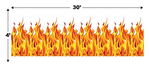 Beistle Plastic Flame Wall Backdrop, 4’ x 30’ – Photo Backdrop, Easy to Adhere Wall Covering, Party Decor, Burning Fire Photography Background for Birthdays, Holidays & Events - style: Flame