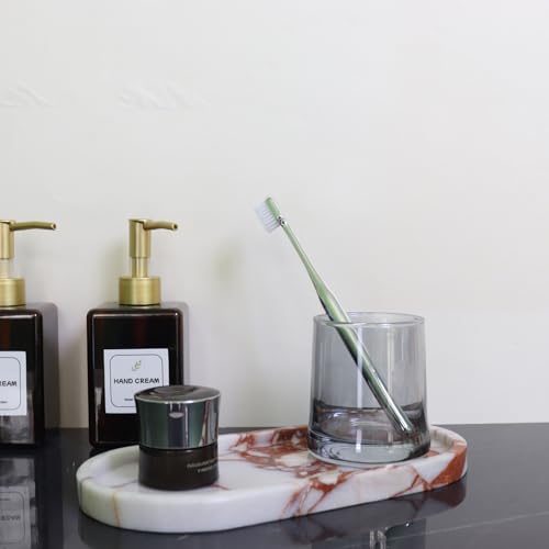 OOBOOB Oval Natural Marble Bathroom Tray for Decor Countertop, Marble Vanity Tray for Candles Perfume, Jewelry, Cosmetics, Elegant Vanity Organizer for Jewelry, Perfume - color: Ruby Red, size: 9.84*4.72*0.7