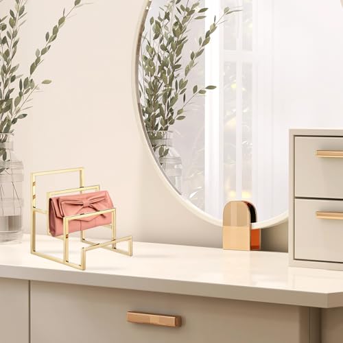 uxcell Gold Clutch Purse Display Stand 3 Layer Wallet Display Rack Clutch Handbag Holder Purse Closet Organizer Display for Home Retail Store Supplies - color: Gold