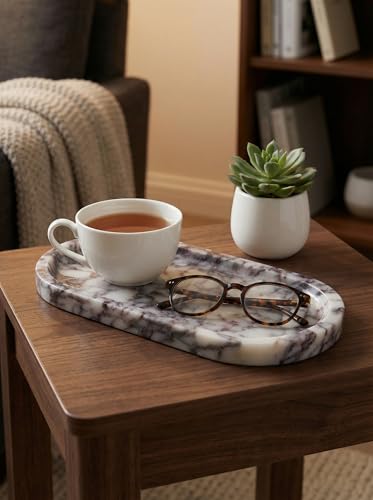 OOBOOB Natural Calacatta Viola Violet Marble Tray, Oval Perfume Tray, Bathroom Organizer for Vanity, Kitchen & Living Room, Perfect for Home Decor Lovers - color: Jade Red, size: 9.84*4.72*0.7