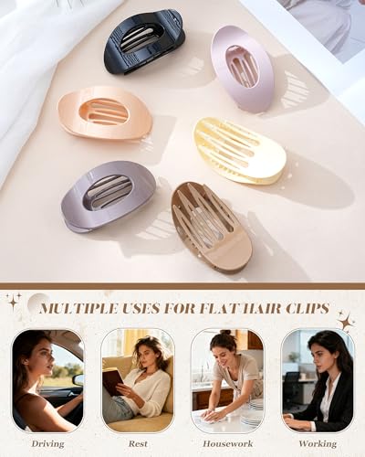 AWAYTR Flat Hair Clips For Women 4.33" Lay Flat Claw Clip for Hair 6Pcs Round Large Hair Claw Clips (Glossy - Brown Series) - color: Glossy - Brown Series