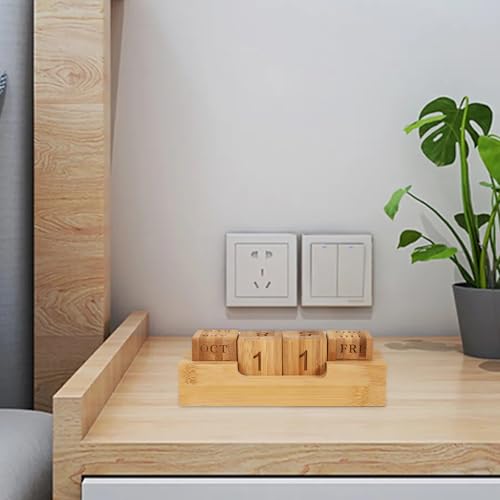 Wooden Cube Perpetual Calendar for Desk – Small Block Calendar with Removable Numbered Cubes, Month/Date/Weekday Display – Rustic Office Decor, Mini Desktop Calendar for Home, School & Gifts(A) - color: A