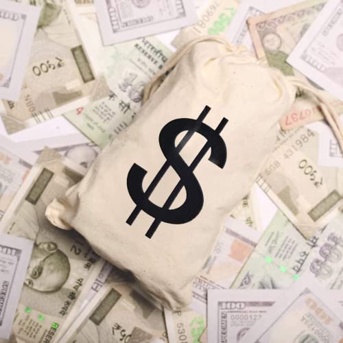 4pcs 7x13.8 Inches Canvas Money Bags - Costume Money Bag Prop with Dollar Sign, Money Sacks for Halloween Bank Robber Pirate Cowboy Cosplay Theme Party - size: M-7 x13.8 in
