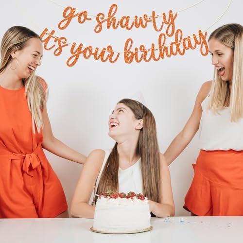 Go Shawty It's Your Birthday Banner, Hip Hop Birthday Party Decorations Supplies, Rap Theme Bday Bunting Sign, Pre-strung, Photo Props (Orange) - color: Orange