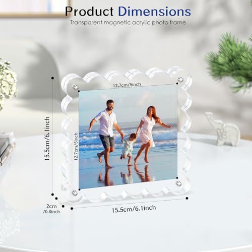 Acrylic Picture Frames. 5×5inch 6Pack - Double-Sided Scalloped Photo Frame, 20mm Ultra-Clear Block, Modern Desktop Display for Home/Office Decor (6 Pack, 5X5) - color: 6 Pack, size: 5X5