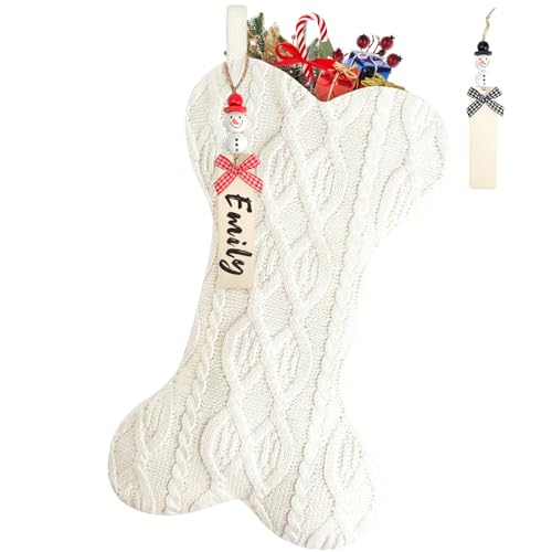 Dog Christmas Stocking, White Cable Knit Christmas Stockings with Name Tags,Personalized Sweater Knitted Stockings for Dog Pets, Neutral Hanging Family Holiday Decoration (Double-ply, White) - color: Double, White