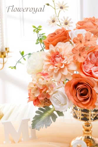 Floweroyal Artificial Flowers Combo Champagne Flowers Mix Silk Flowers Dahlia Roses with Stems for DIY Wedding Bridal Bouquets, Baby Shower, Floral Arrangement, Table Centerpieces, Home Decorations. - color: Light Champagne