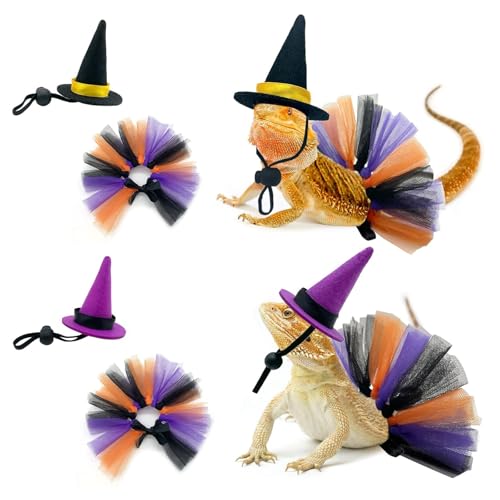 Reptile Witch Costume for Lizard & Chameleon - Adjustable Hat & Tutu Skirt, Festive Reptile Cosplay Outfit for Photo Props Halloween Christmas-Purple Hat - color: Witch-Purple Hat