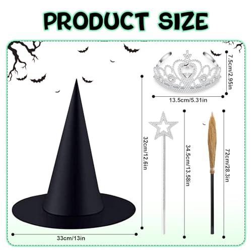 24 Pcs Witch Hats Glitter Star Wands Princess Crowns Set Black Wizard Hats Sparkling Princess Accessories - color: Brown